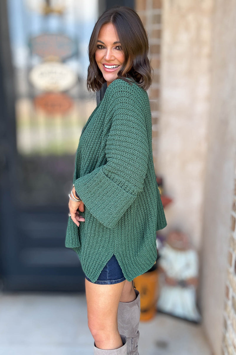 Hunter Green Oversized Open Cardigan Sweater