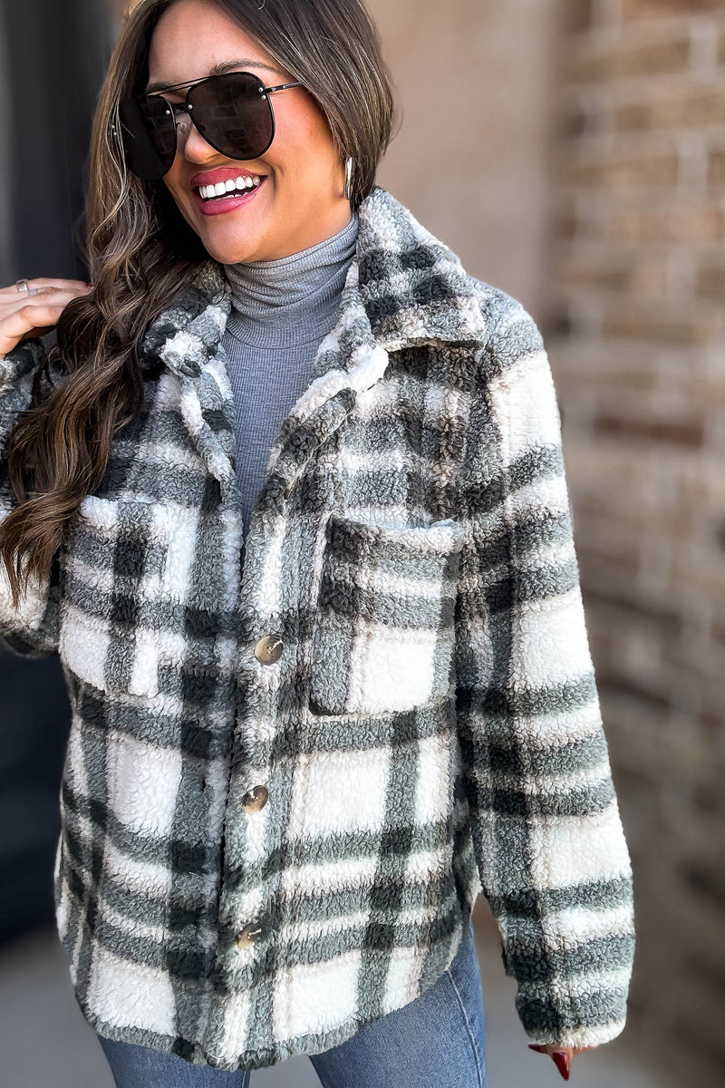 Take Me With You Olive Check Cardigan