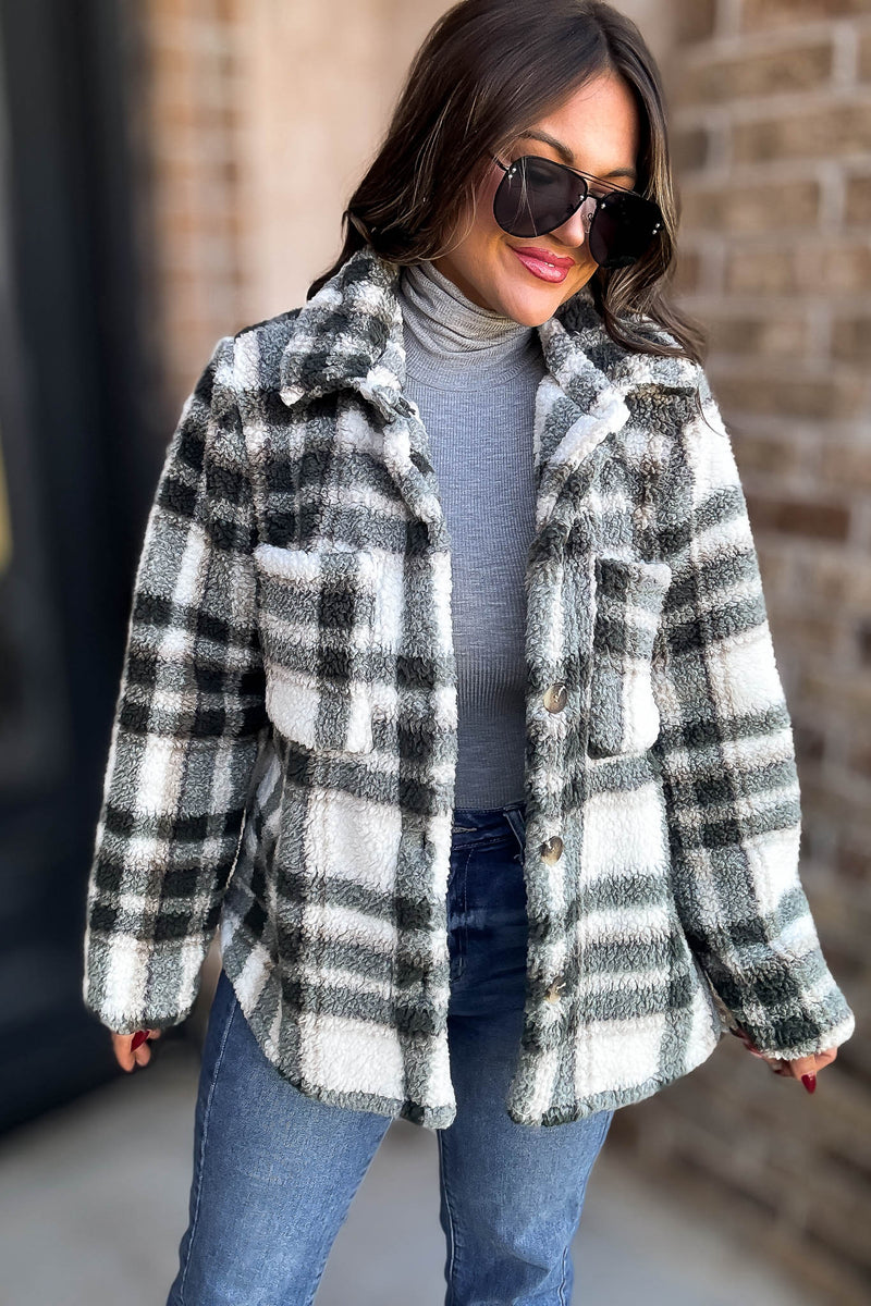 Take Me With You Olive Check Cardigan