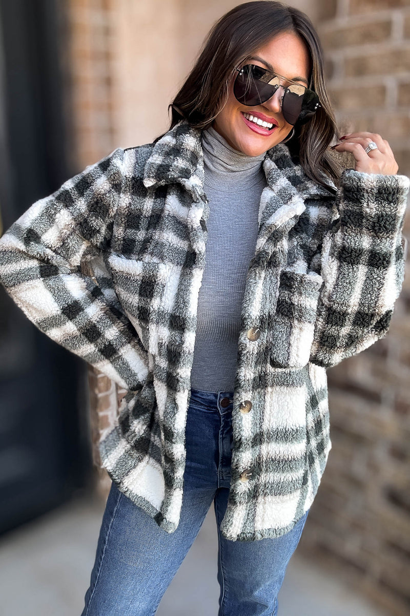 Take Me With You Olive Check Cardigan