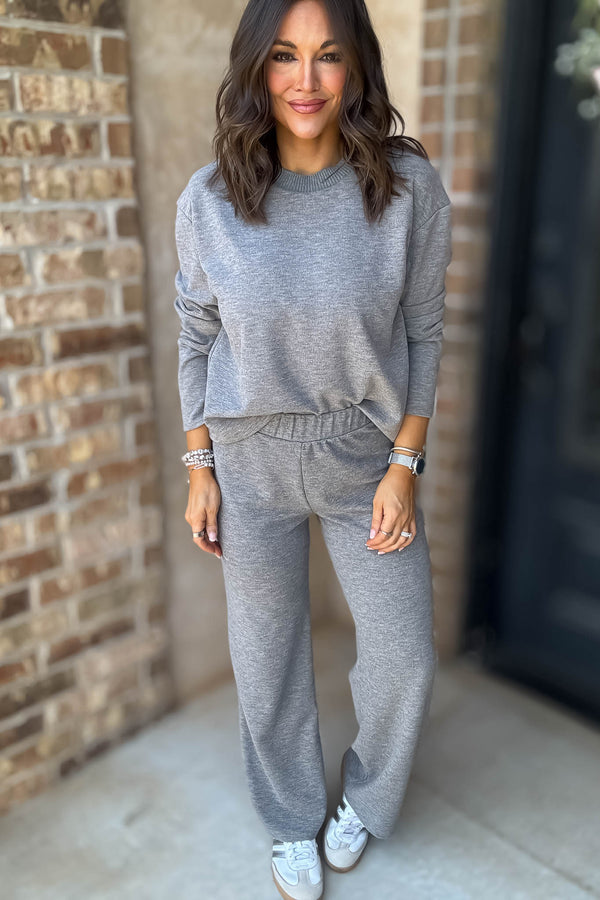 Step Into Fall Heather Grey Elastic Waist Soft Knit Long Pants