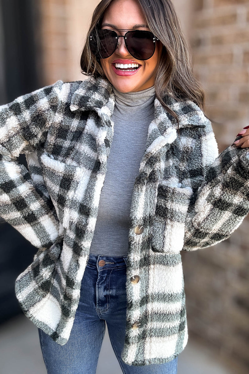 Take Me With You Olive Check Cardigan