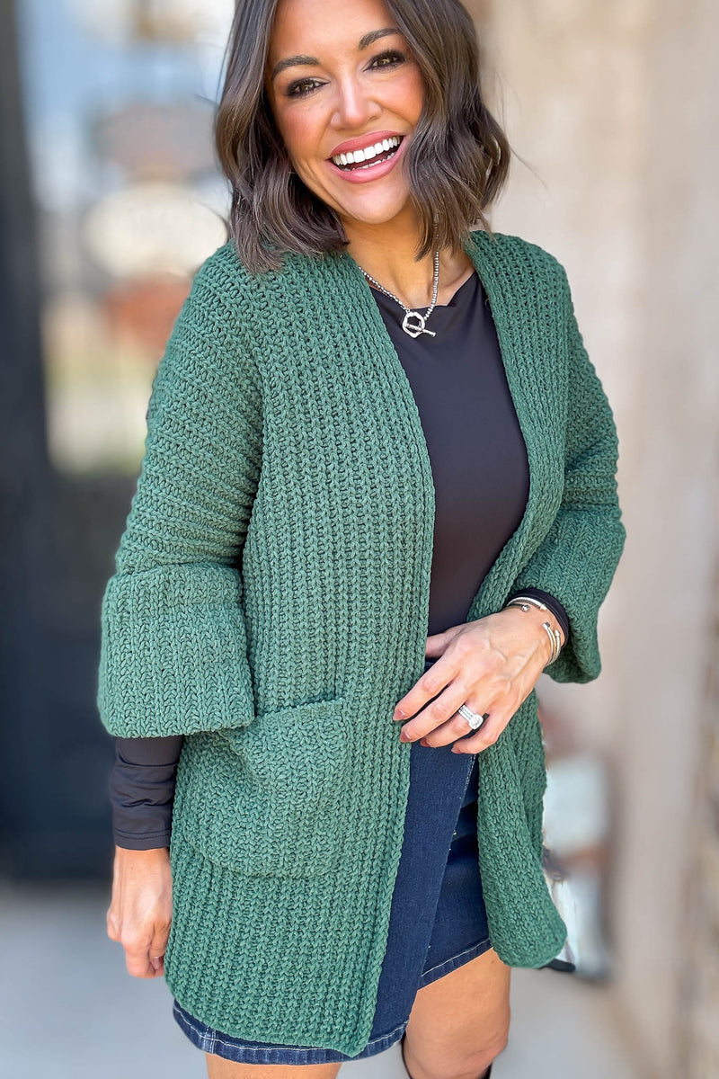 Hunter Green Oversized Open Cardigan Sweater
