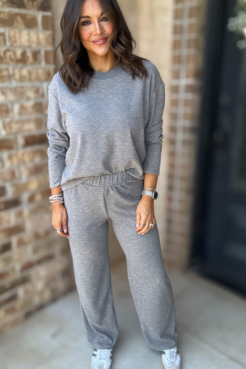 Step Into Fall Heather Grey Elastic Waist Soft Knit Long Pants