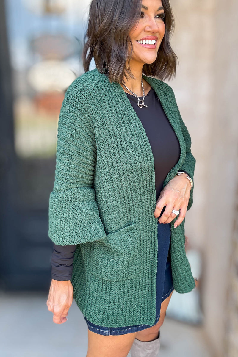 Hunter Green Oversized Open Cardigan Sweater