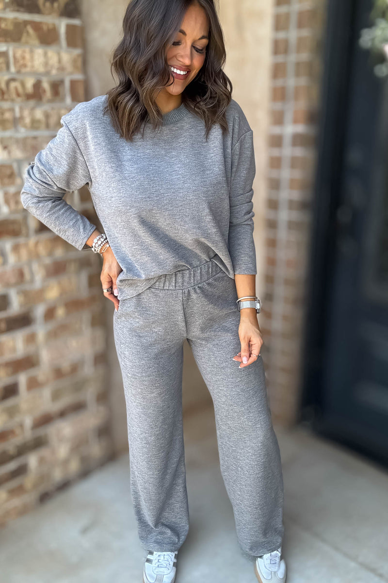 Step Into Fall Heather Grey Elastic Waist Soft Knit Long Pants