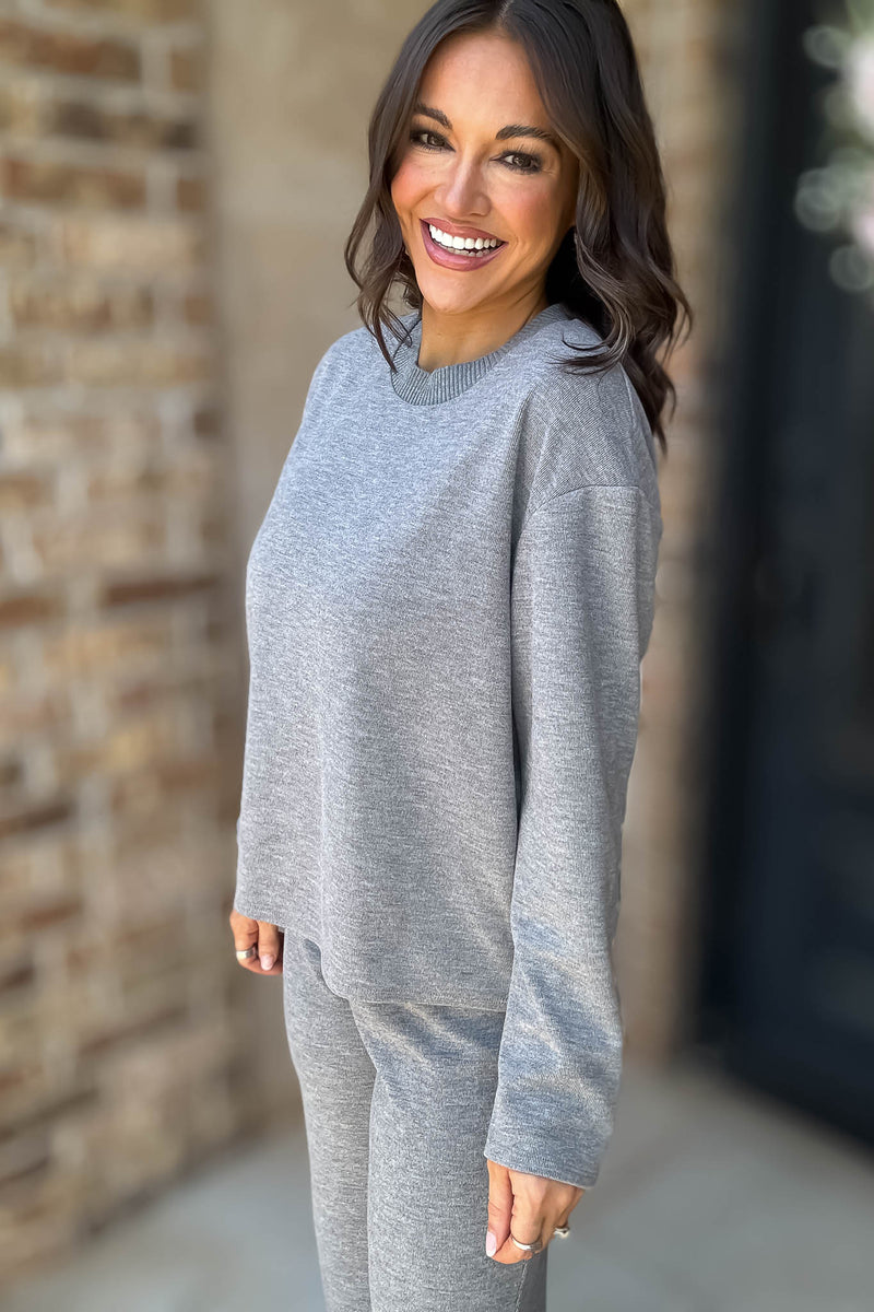 Mix And Match Heather Grey Round Neck Soft Knit Top