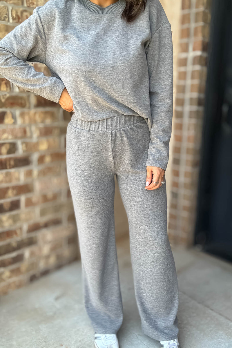 Step Into Fall Heather Grey Elastic Waist Soft Knit Long Pants
