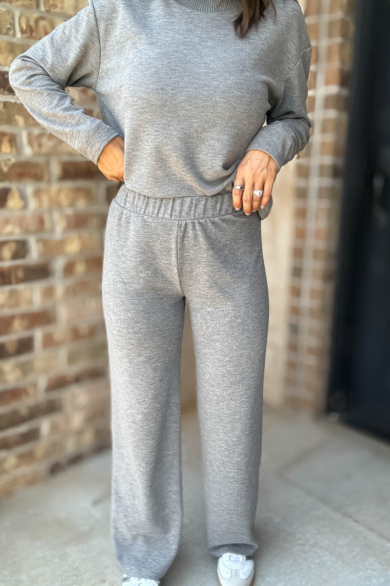Step Into Fall Heather Grey Elastic Waist Soft Knit Long Pants