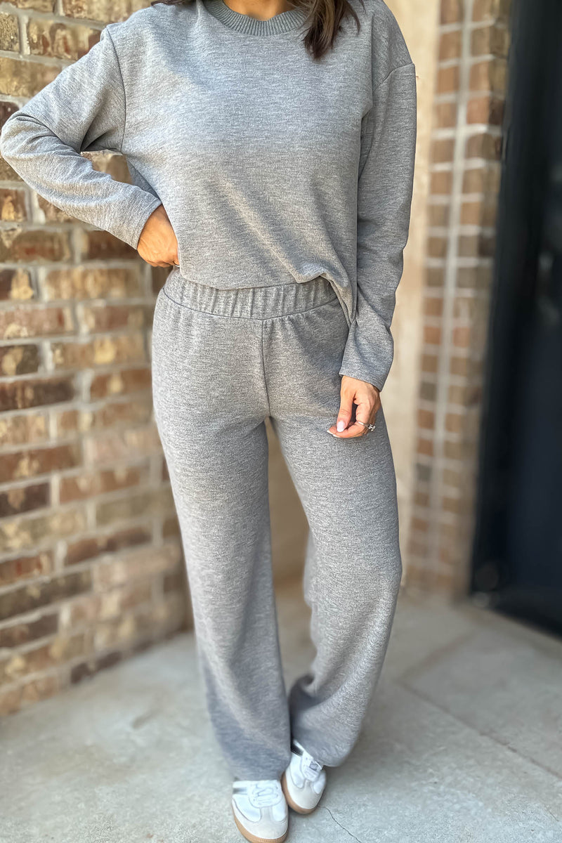 Step Into Fall Heather Grey Elastic Waist Soft Knit Long Pants