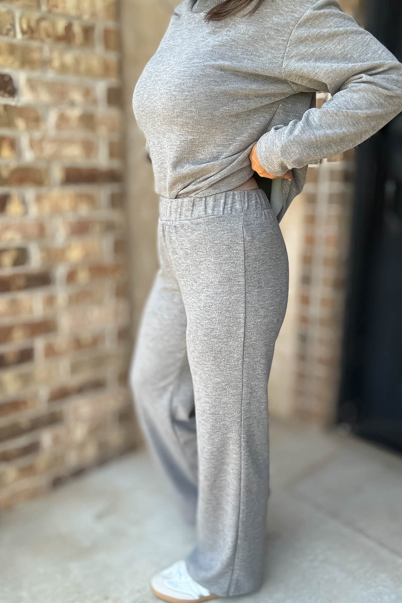 Step Into Fall Heather Grey Elastic Waist Soft Knit Long Pants