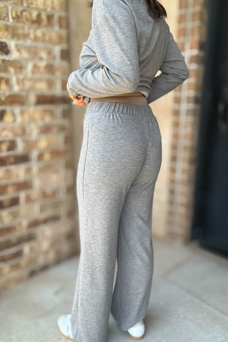 Step Into Fall Heather Grey Elastic Waist Soft Knit Long Pants