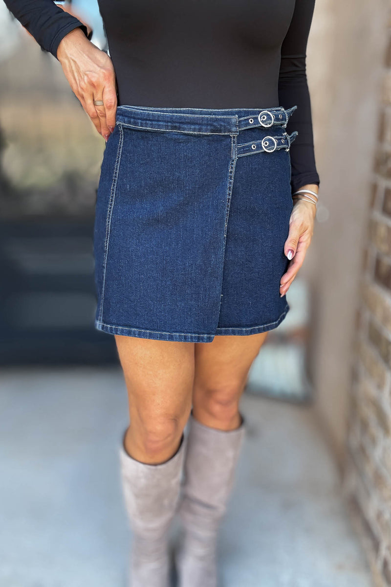 Le Lis Cross Cover Denim Mini Skirt