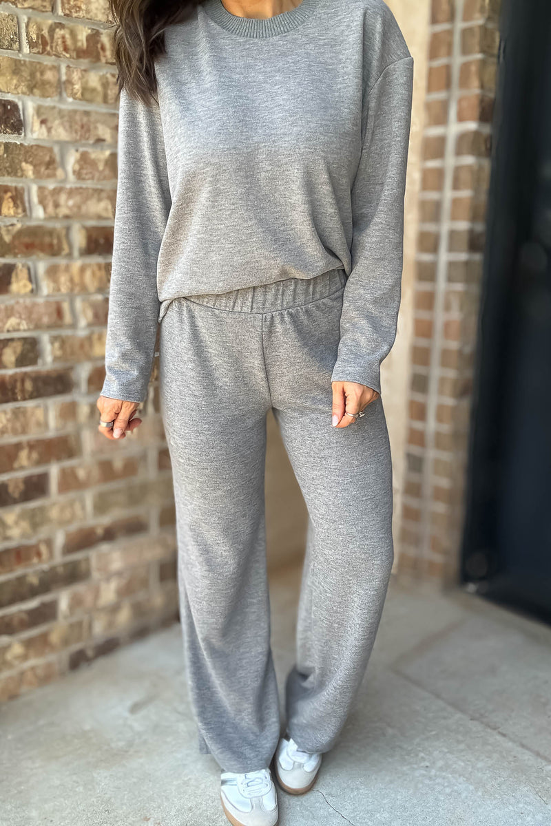 Step Into Fall Heather Grey Elastic Waist Soft Knit Long Pants
