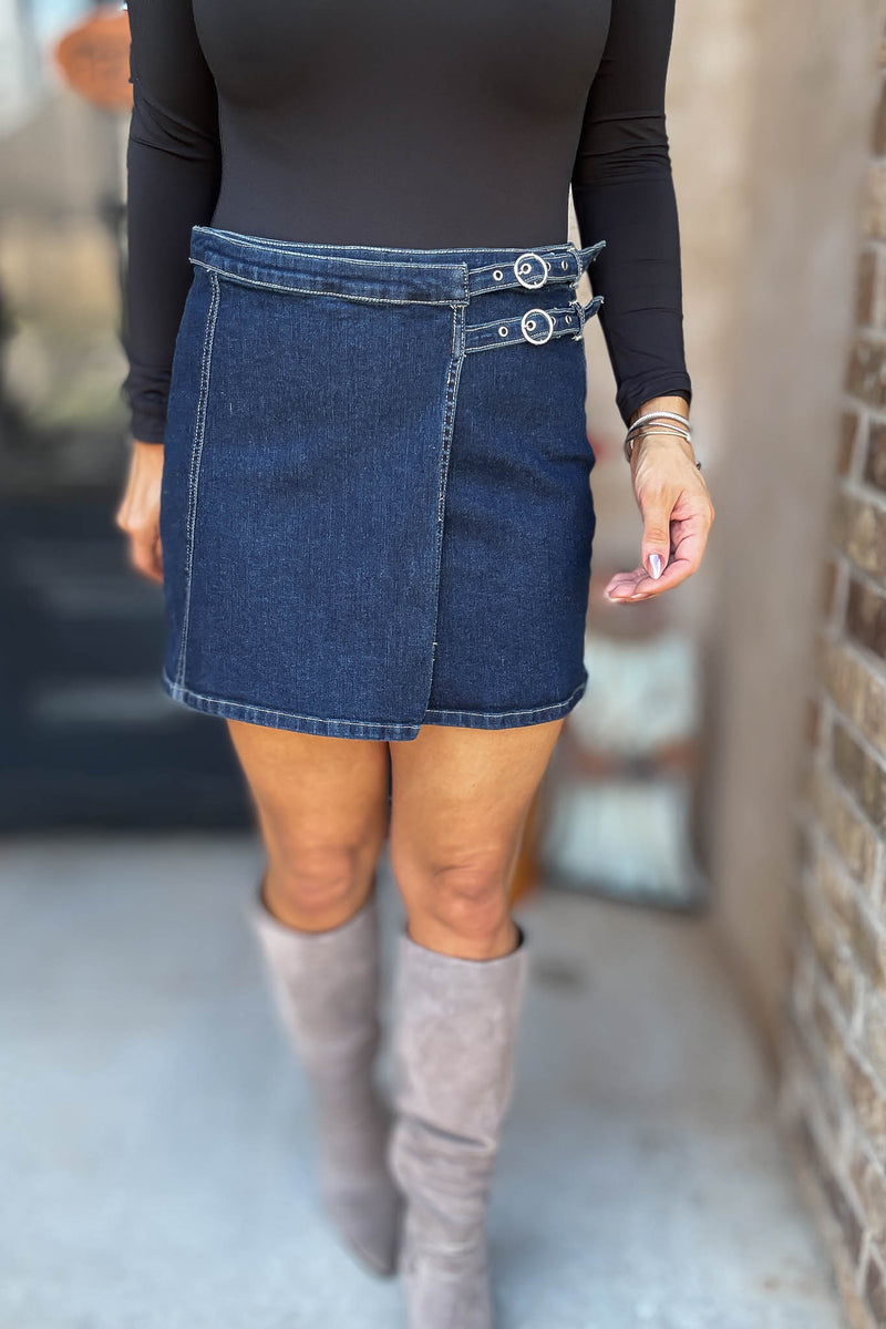 Le Lis Cross Cover Denim Mini Skirt