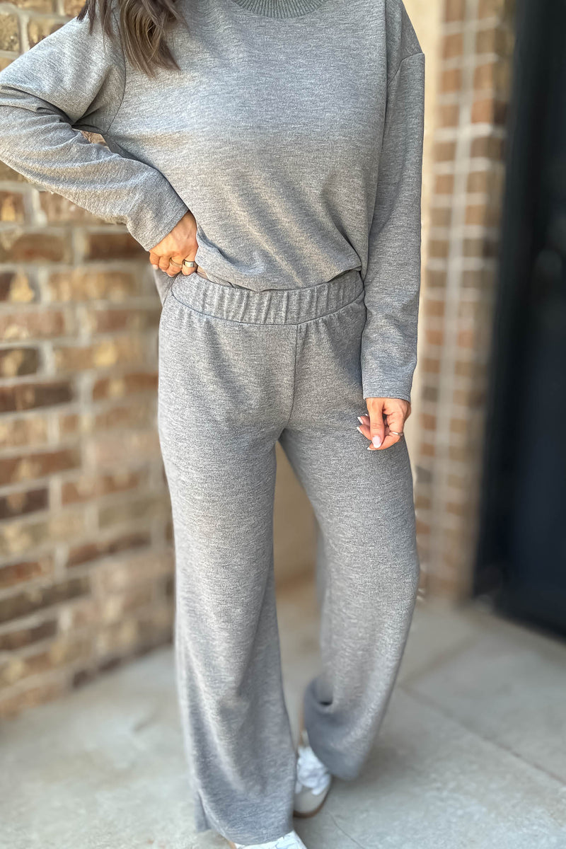 Step Into Fall Heather Grey Elastic Waist Soft Knit Long Pants