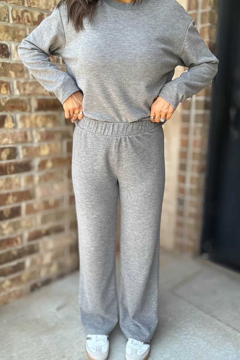 Step Into Fall Heather Grey Elastic Waist Soft Knit Long Pants
