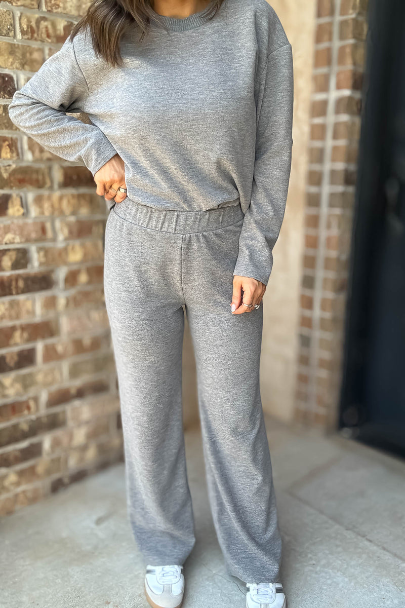 Step Into Fall Heather Grey Elastic Waist Soft Knit Long Pants