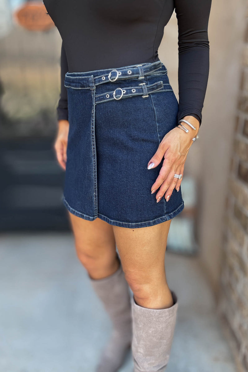 Le Lis Cross Cover Denim Mini Skirt