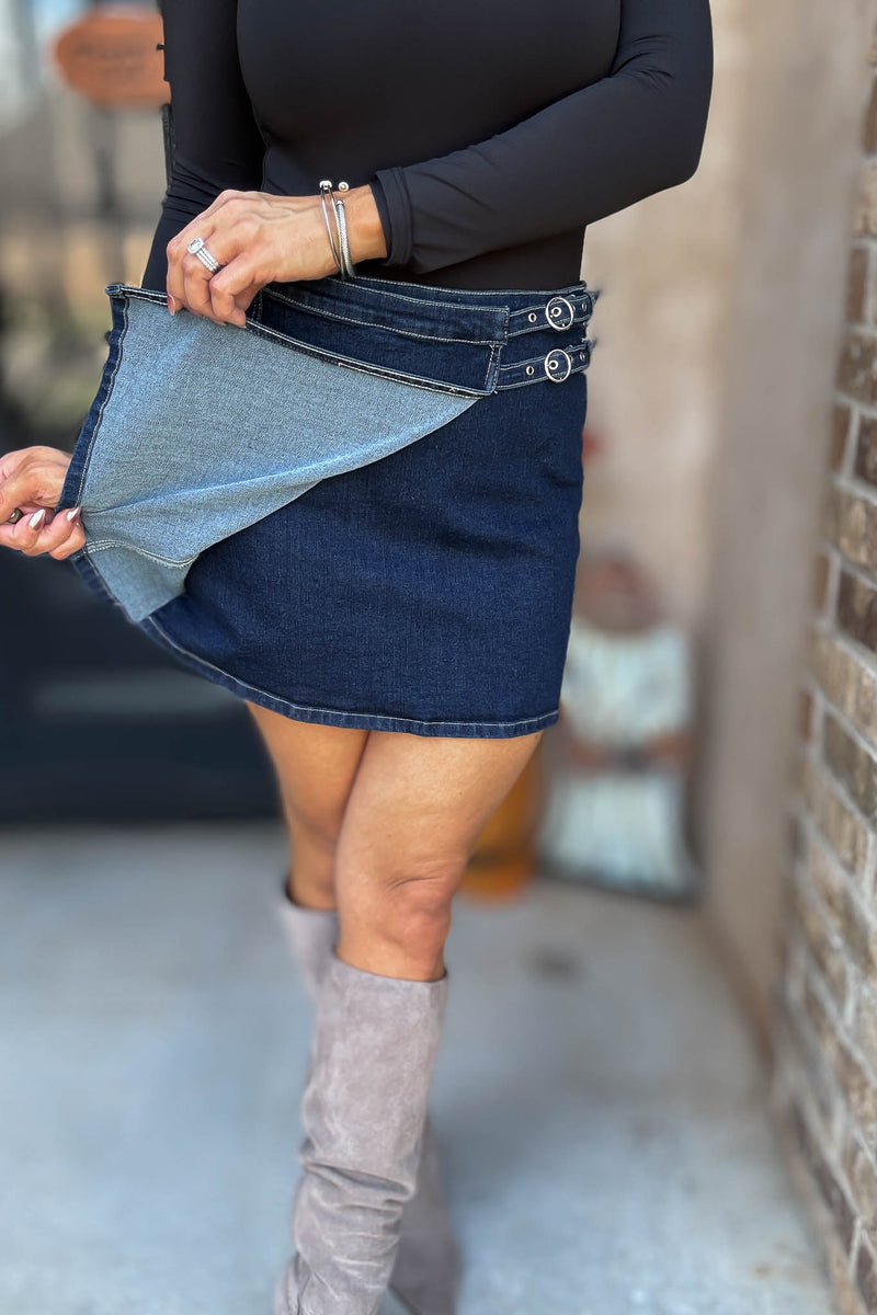 Le Lis Cross Cover Denim Mini Skirt