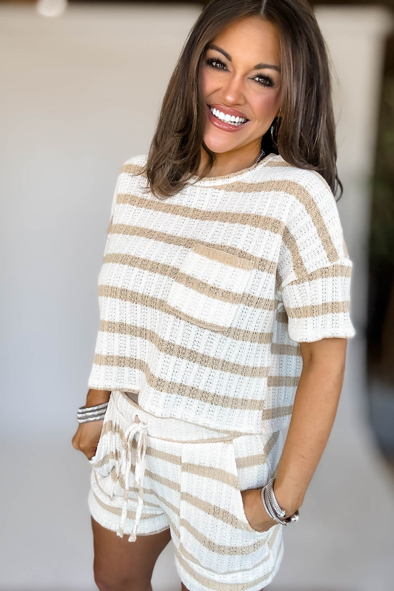 Elastic Waist Front Pocket Stripe Shorts