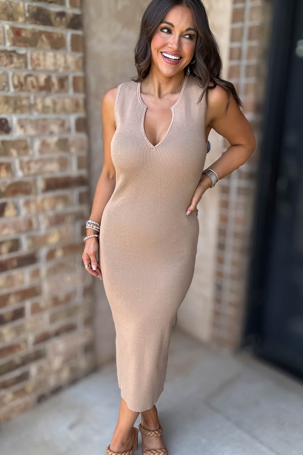 Mustard Seed La La Taupe V-neck Knit Dress