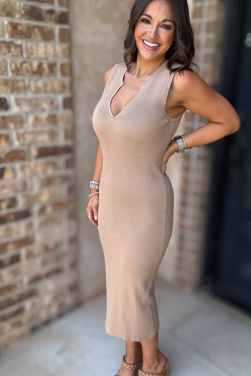 Mustard Seed La La Taupe V-neck Knit Dress