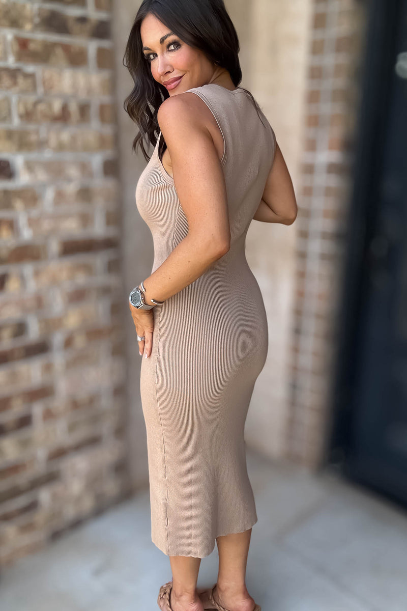 Mustard Seed La La Taupe V-neck Knit Dress