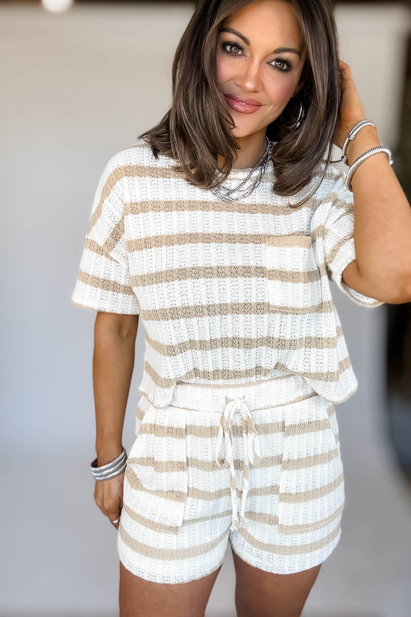 Elastic Waist Front Pocket Stripe Shorts