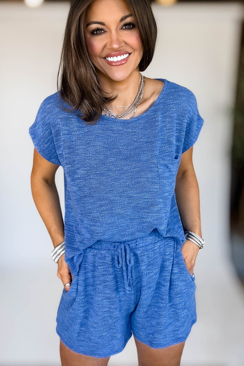 BLUE WAIST TIE SHORTS