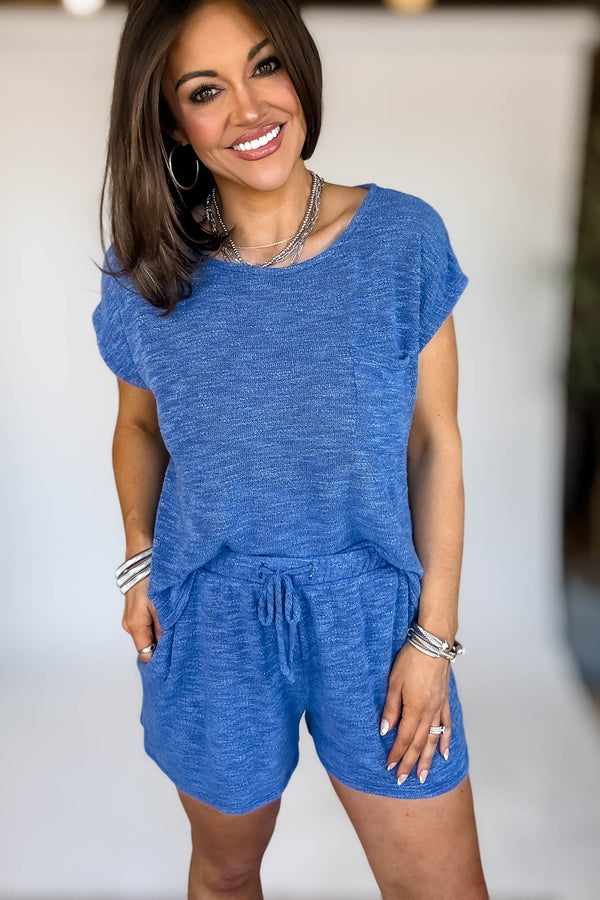 BLUE WAIST TIE SHORTS