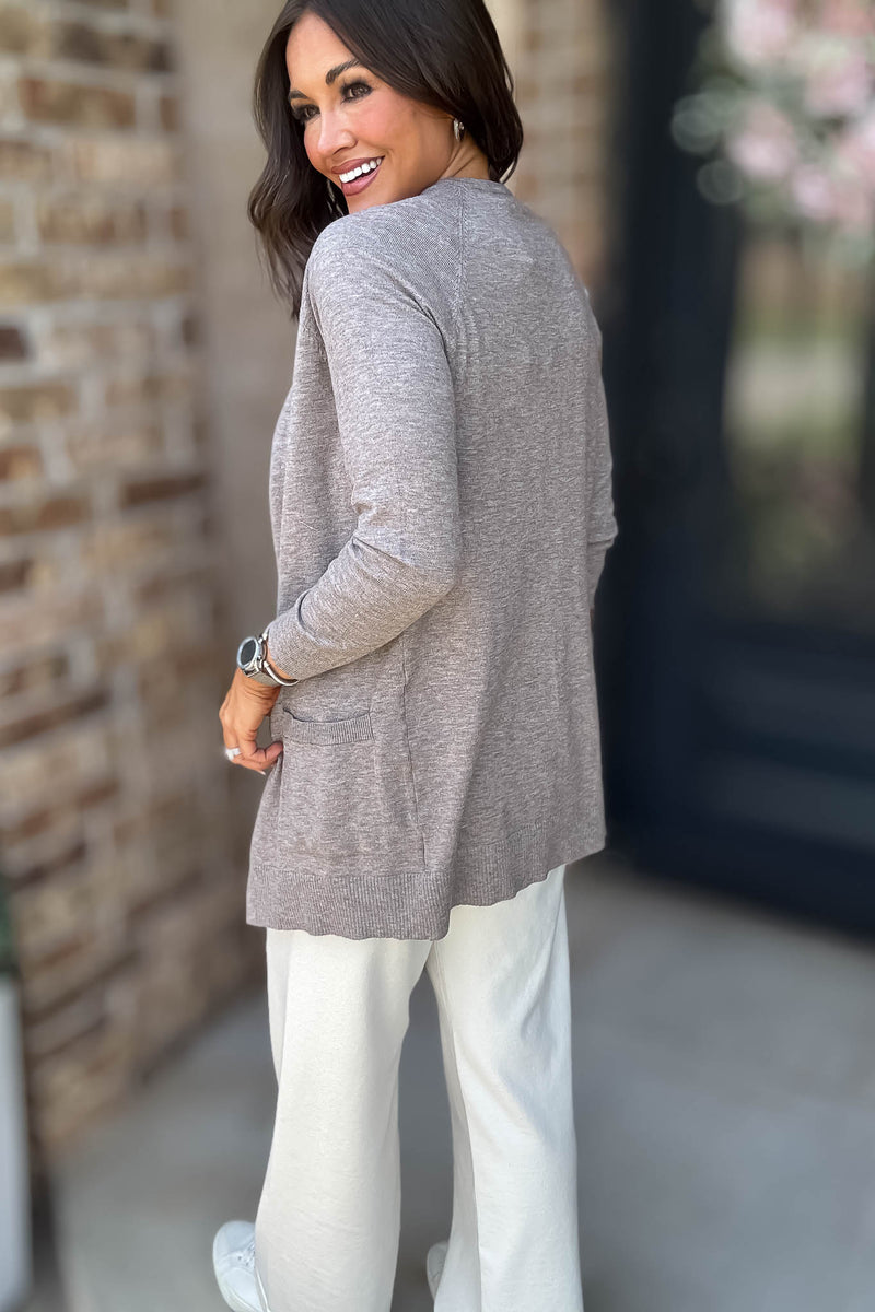 Just Right Heather Taupe Light Weight Open Sweater Cardigan