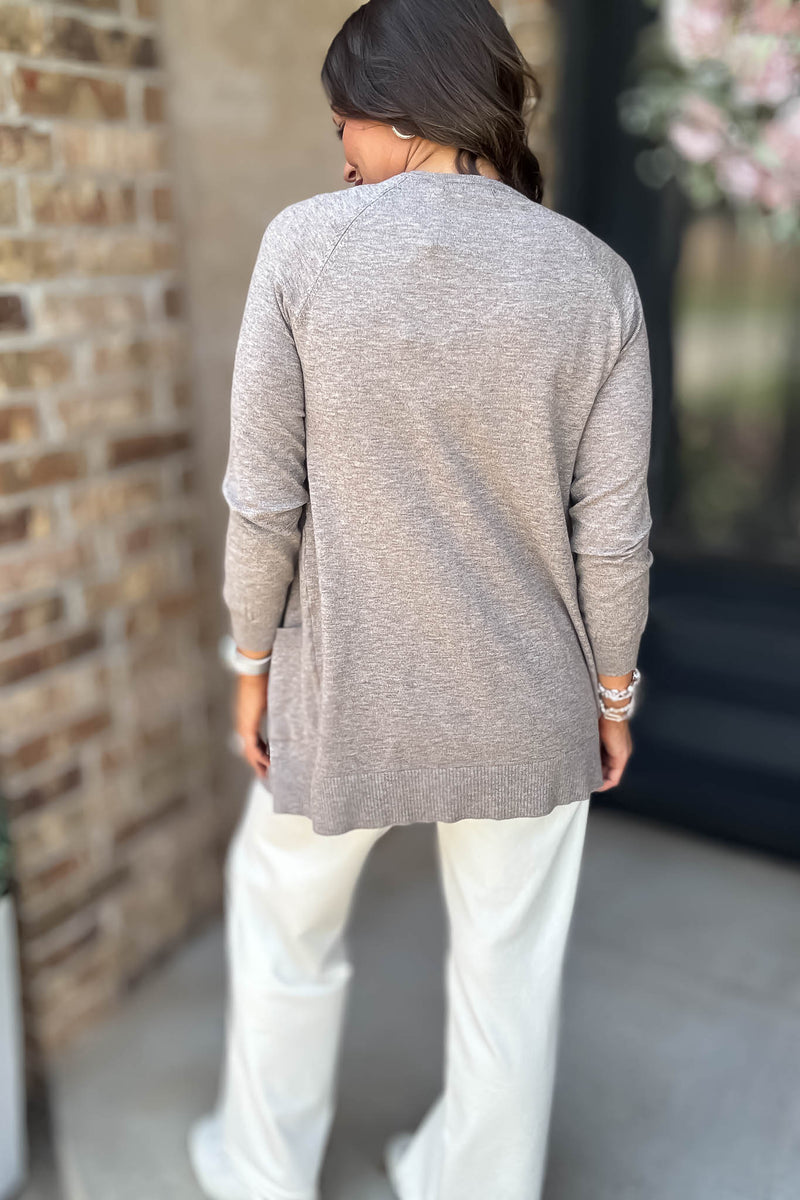 Just Right Heather Taupe Light Weight Open Sweater Cardigan
