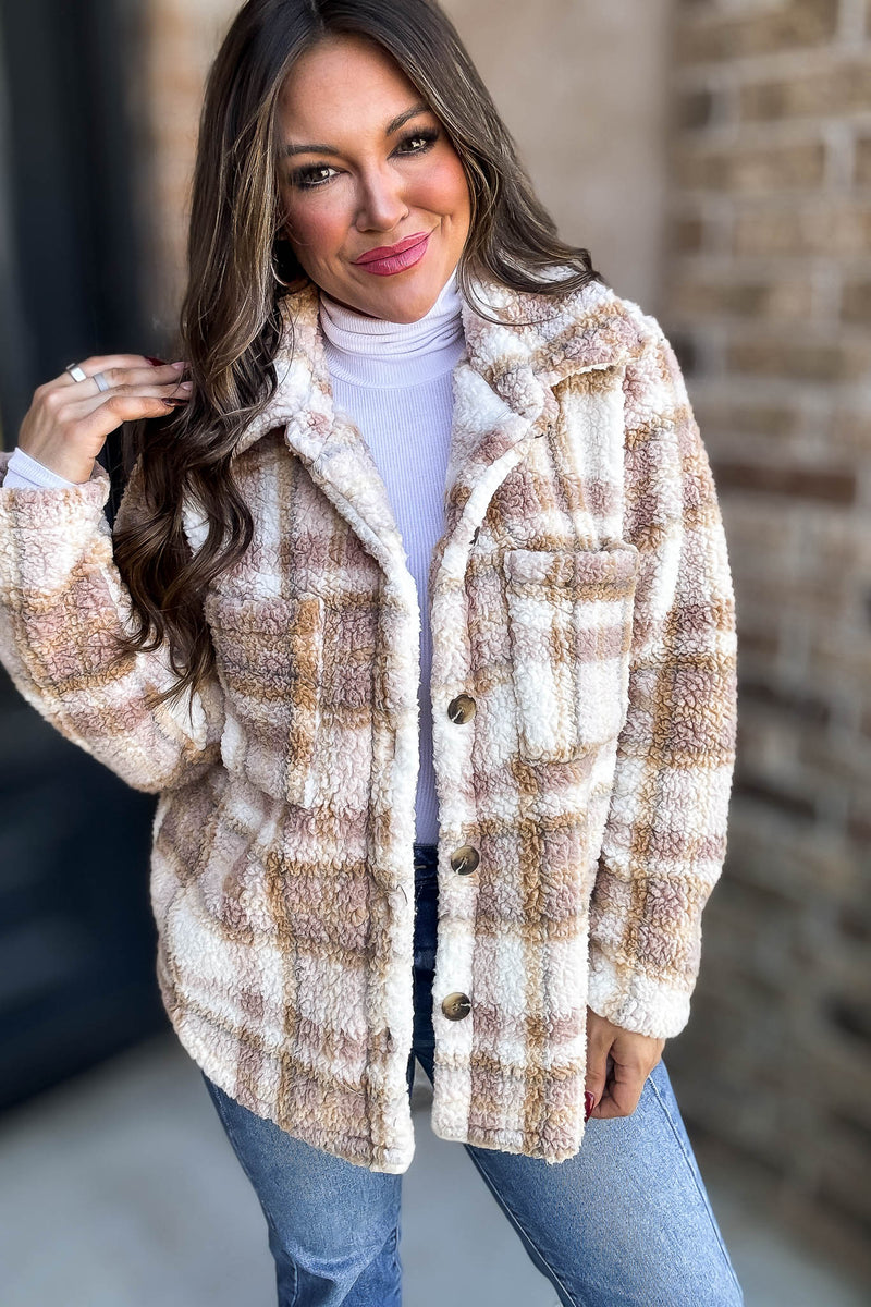 Take Me With You Oatmeal Check Cardigan