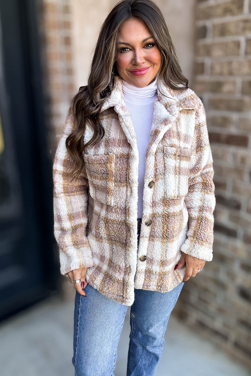 Take Me With You Oatmeal Check Cardigan