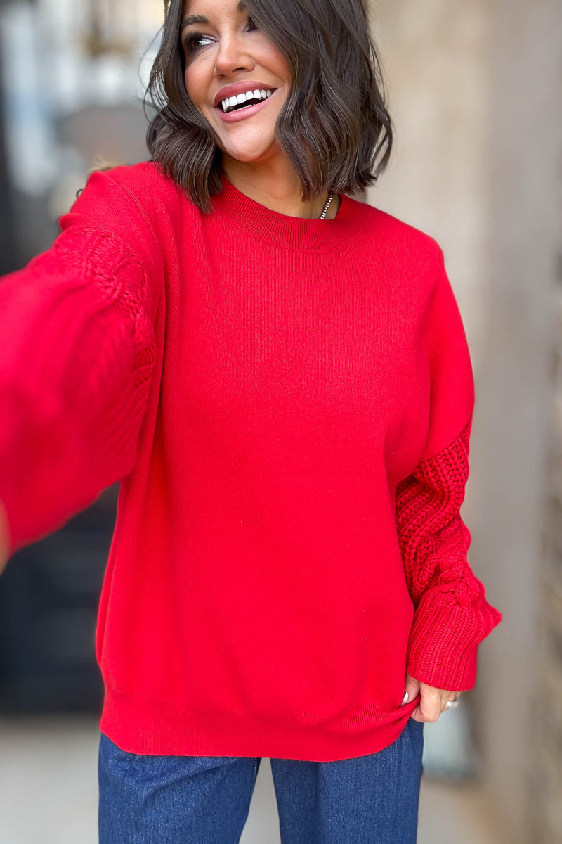 Ruby Cable Knit Sleeve Round Neck Sweater