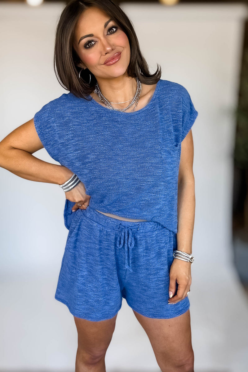 BLUE WAIST TIE SHORTS