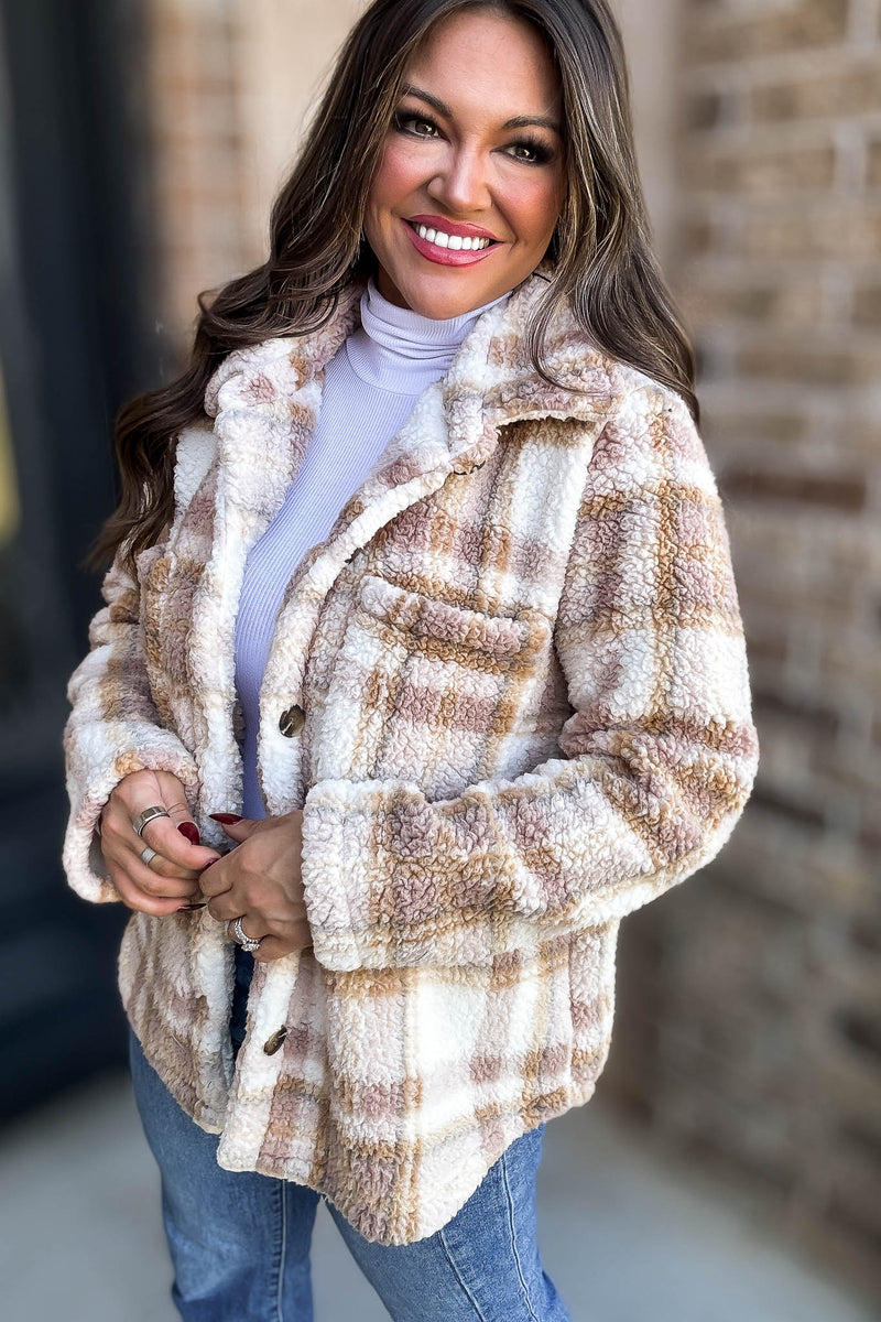 Take Me With You Oatmeal Check Cardigan