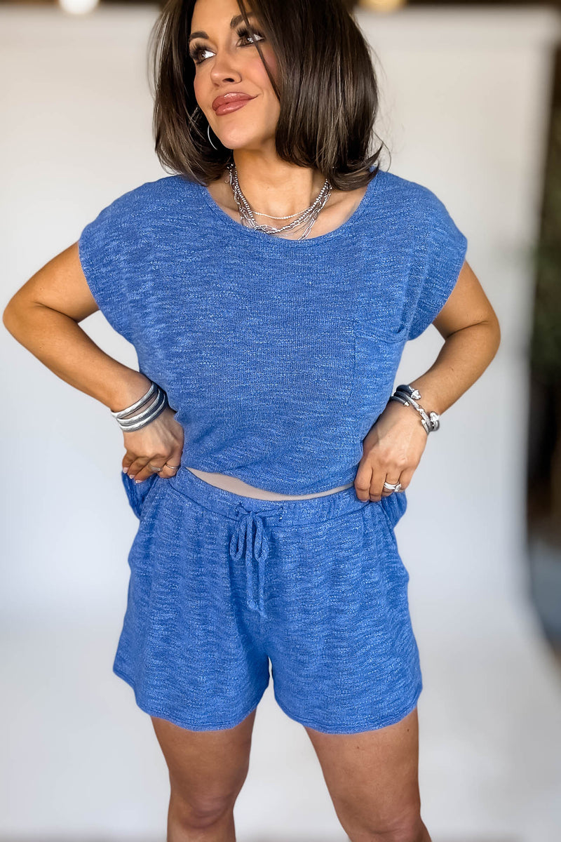 BLUE WAIST TIE SHORTS