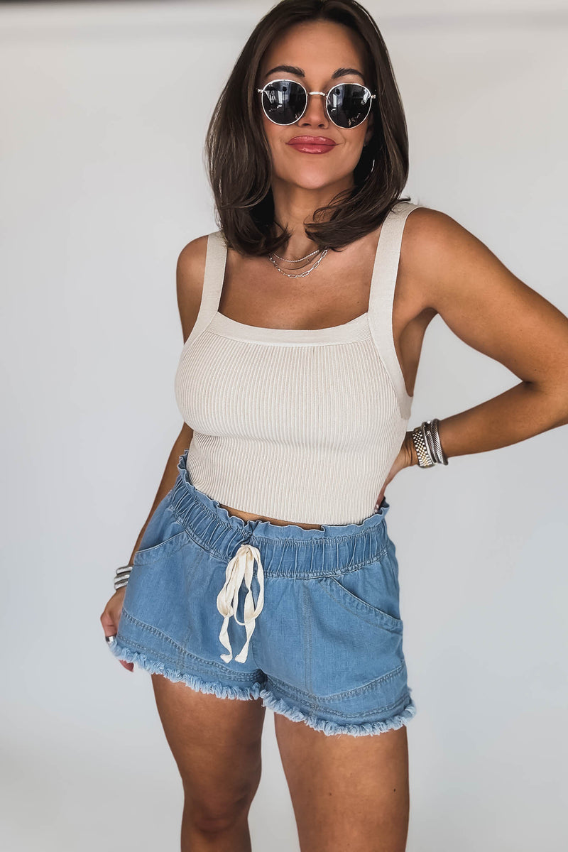 Solid Sweater Oatmeal Rib Tank Top