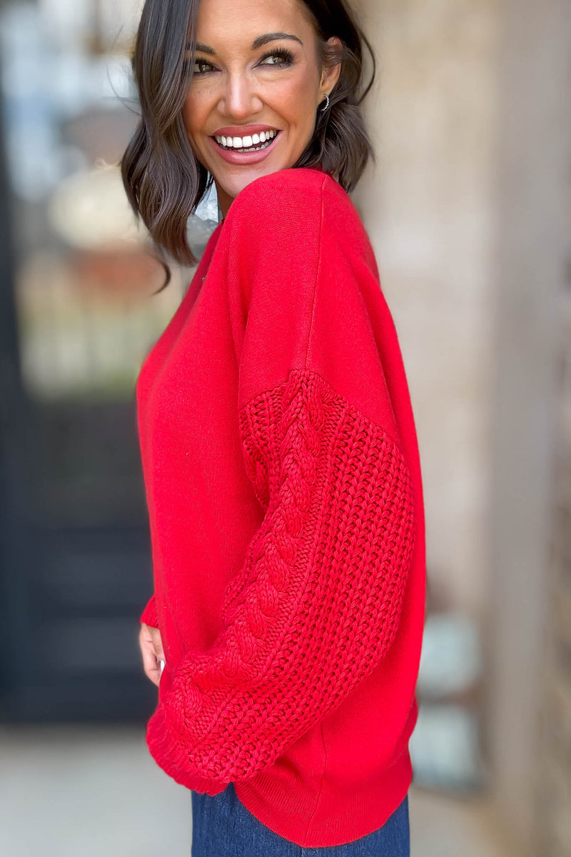 Ruby Cable Knit Sleeve Round Neck Sweater