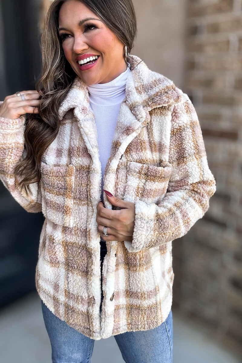 Take Me With You Oatmeal Check Cardigan