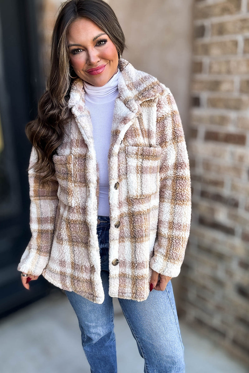 Take Me With You Oatmeal Check Cardigan