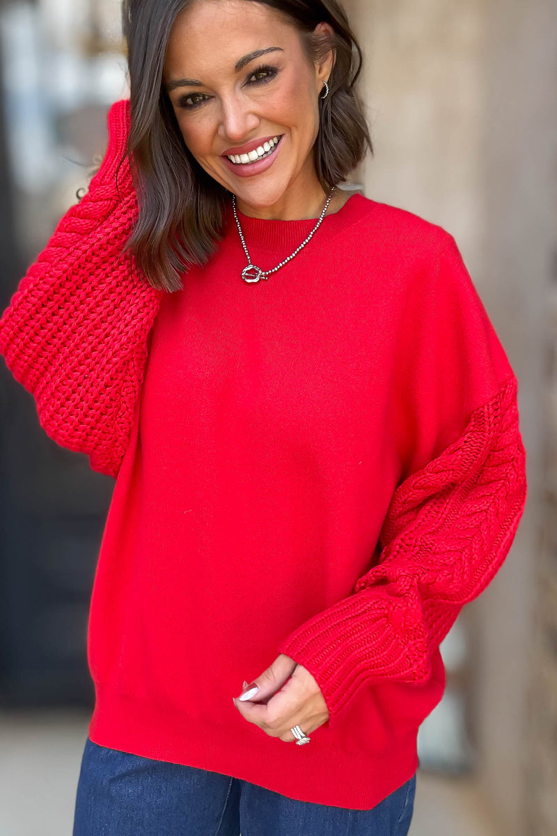 Ruby Cable Knit Sleeve Round Neck Sweater
