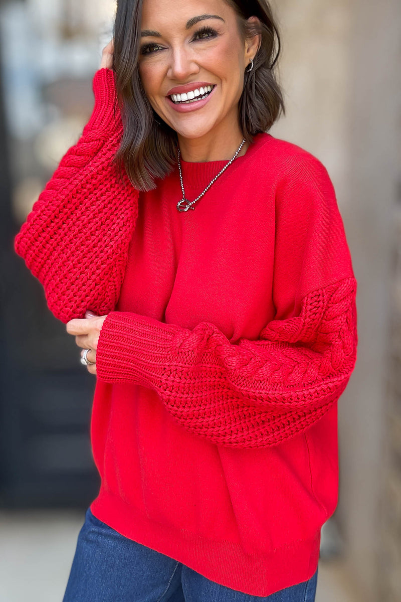 Ruby Cable Knit Sleeve Round Neck Sweater