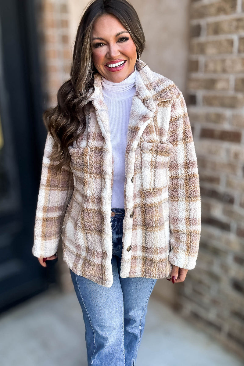 Take Me With You Oatmeal Check Cardigan