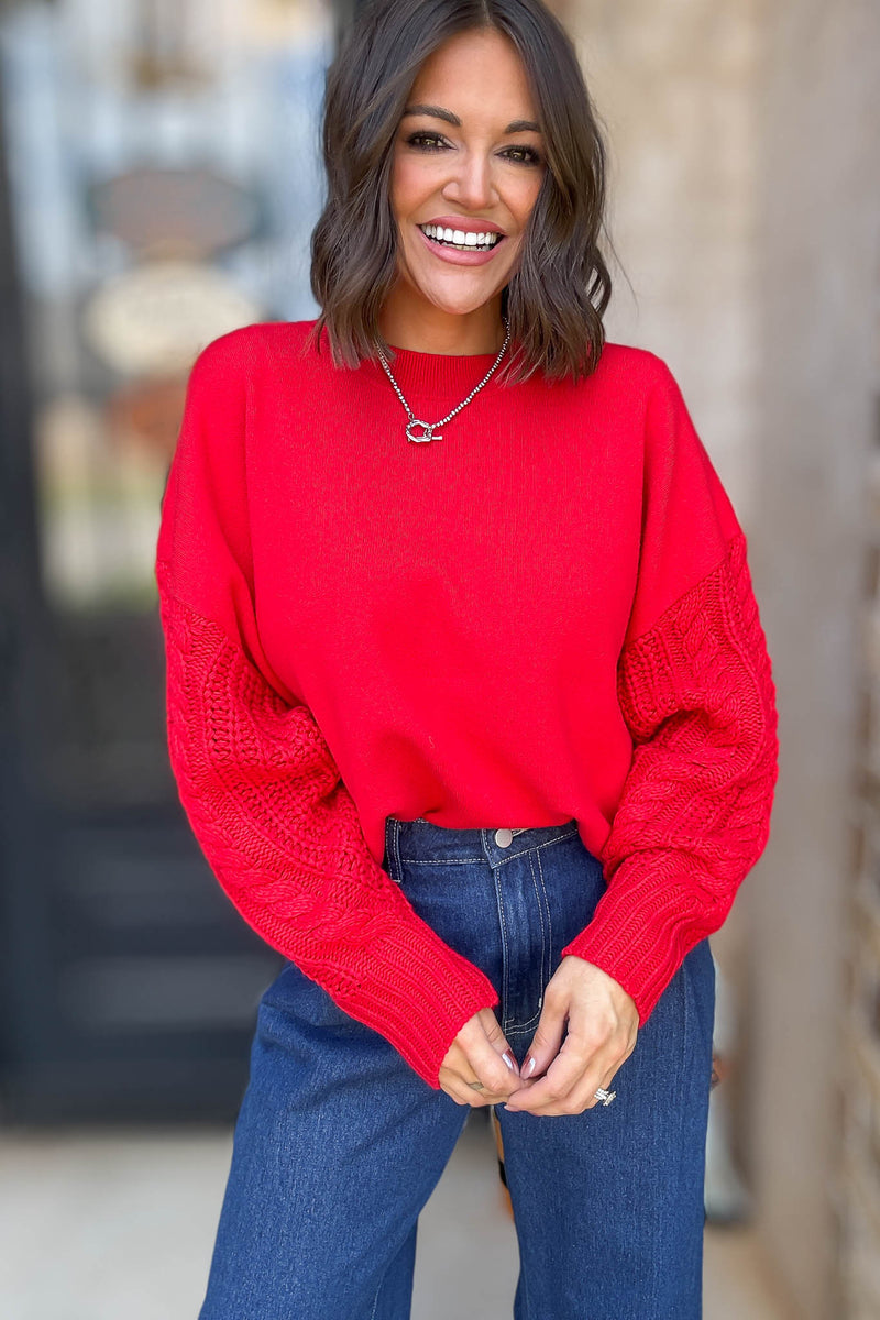 Ruby Cable Knit Sleeve Round Neck Sweater