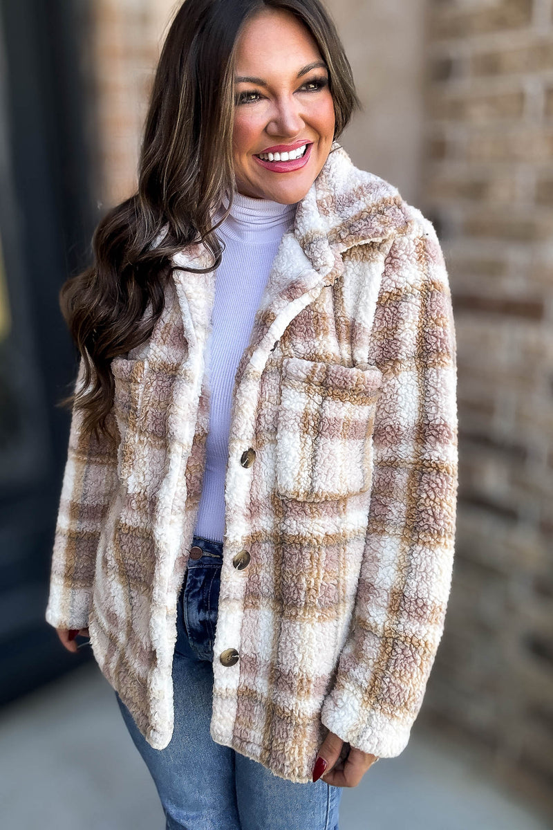 Take Me With You Oatmeal Check Cardigan