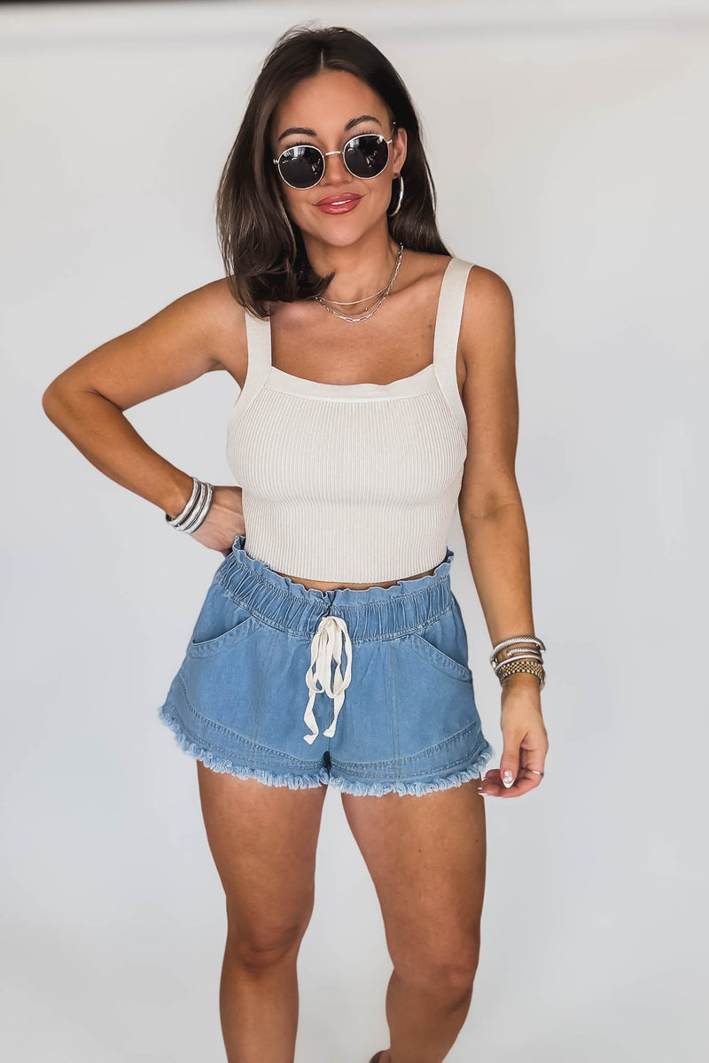 Solid Sweater Oatmeal Rib Tank Top