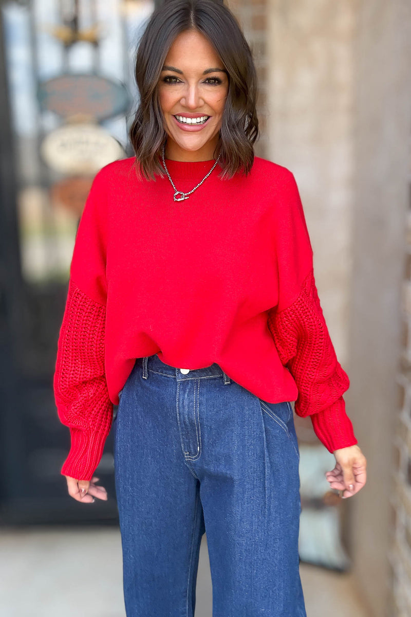 Ruby Cable Knit Sleeve Round Neck Sweater
